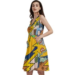 Astronaut Moon Monsters Spaceship Universe Space Cosmos Sleeveless V-neck Skater Dress With Pockets by Maspions