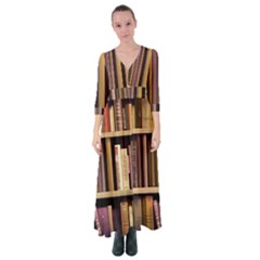 Books Bookshelves Office Fantasy Background Artwork Book Cover Apothecary Book Nook Literature Libra Button Up Maxi Dress by Grandong