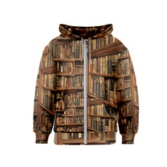 Room Interior Library Books Bookshelves Reading Literature Study Fiction Old Manor Book Nook Reading Kids  Zipper Hoodie by Grandong