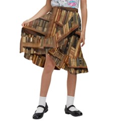 Room Interior Library Books Bookshelves Reading Literature Study Fiction Old Manor Book Nook Reading Kids  Ruffle Flared Wrap Midi Skirt by Grandong