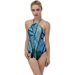 Nature Outdoors Night Trees Scene Forest Woods Light Moonlight Wilderness Stars Go With The Flow One Piece Swimsuit by Grandong
