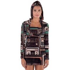 Retro Electronics Old Antiques Texture Wallpaper Vintage Cassette Tapes Retrospective Long Sleeve Hooded T-shirt by Grandong