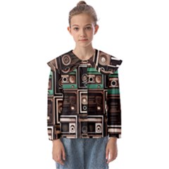 Retro Electronics Old Antiques Texture Wallpaper Vintage Cassette Tapes Retrospective Kids  Peter Pan Collar Blouse by Grandong