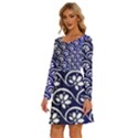 Pattern Floral Flowers Leaves Botanical Long Sleeve Wide Neck Velvet Dress View2