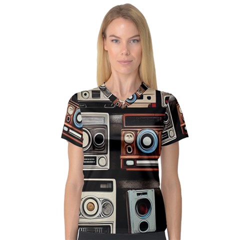 Retro Cameras Old Vintage Antique Technology Wallpaper Retrospective V-neck Sport Mesh T-shirt by Grandong