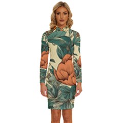 Flowers Pattern Texture Art Colorful Nature Painting Surface Vintage Long Sleeve Shirt Collar Bodycon Dress by Maspions