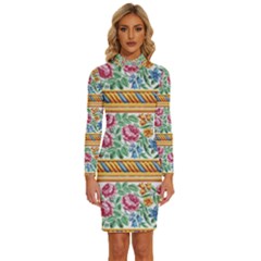 Flower Pattern Art Vintage Blooming Blossom Botanical Nature Famous Long Sleeve Shirt Collar Bodycon Dress by Maspions