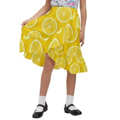 Lemon Fruits Slice Seamless Pattern Kids  Ruffle Flared Wrap Midi Skirt by Apen