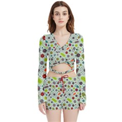 Seamless Pattern With Viruses Velvet Wrap Crop Top And Shorts Set by Apen