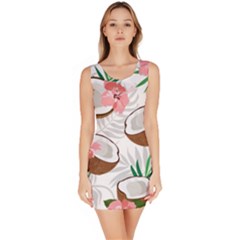 Seamless Pattern Coconut Piece Palm Leaves With Pink Hibiscus Bodycon Dress by Apen