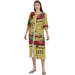 Childish Seamless Pattern With Dino Driver Women s Cotton 3/4 Sleeve Nightgown by Apen