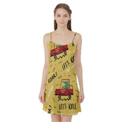 Childish Seamless Pattern With Dino Driver Satin Night Slip by Apen