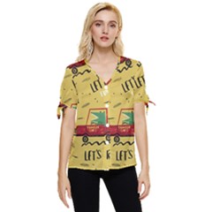 Childish Seamless Pattern With Dino Driver Bow Sleeve Button Up Top by Apen