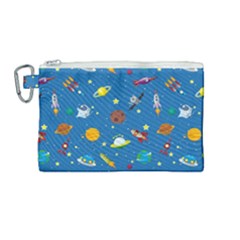 Space Rocket Solar System Pattern Canvas Cosmetic Bag (medium) by Apen