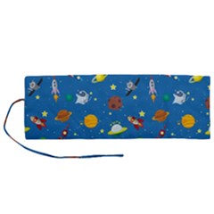 Space Rocket Solar System Pattern Roll Up Canvas Pencil Holder (m) by Apen