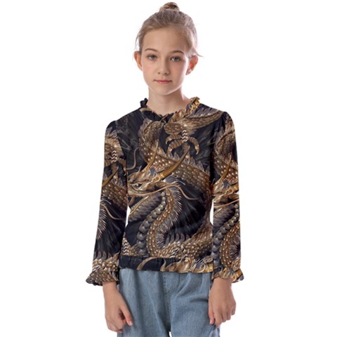 Fantasy Dragon Pentagram Kids  Frill Detail T-shirt by Maspions