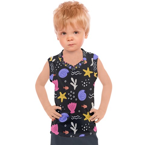 Sea Shells Pattern Wallpaper Fish Kids  Sport Tank Top by Maspions