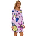 Flowers Petals Pineapples Fruit Long Sleeve Wide Neck Velvet Dress View3