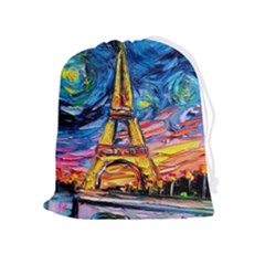 Eiffel Tower Starry Night Print Van Gogh Drawstring Pouch (xl) by Maspions