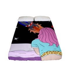 Girl Bed Space Planets Spaceship Rocket Astronaut Galaxy Universe Cosmos Woman Dream Imagination Bed Fitted Sheet (full/ Double Size) by Maspions