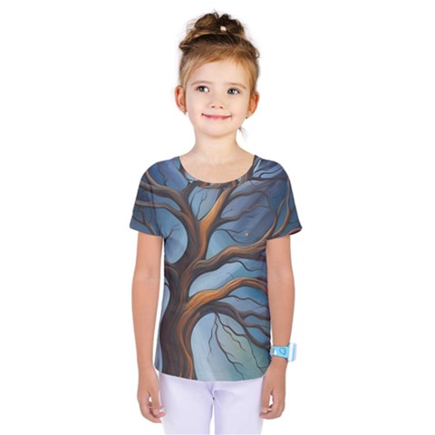Tree Branches Mystical Moon Expressionist Oil Painting Acrylic Painting Abstract Nature Moonlight Ni Kids  One Piece T-shirt by Maspions
