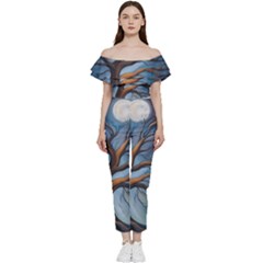 Tree Branches Mystical Moon Expressionist Oil Painting Acrylic Painting Abstract Nature Moonlight Ni Bardot Ruffle Jumpsuit by Maspions