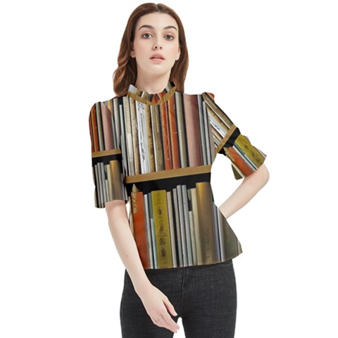 Book Nook Books Bookshelves Comfortable Cozy Literature Library Study Reading Reader Reading Nook Ro Frill Neck Blouse by Maspions