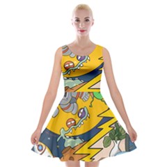 Astronaut Moon Monsters Spaceship Universe Space Cosmos Velvet Skater Dress by Maspions