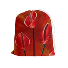 Flowers Red Drawstring Pouch (xl) by Askadina