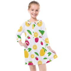 Strawberry Lemons Fruit Kids  Quarter Sleeve Shirt Dress by Askadina