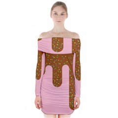 Ice Cream Dessert Food Cake Chocolate Sprinkles Sweet Colorful Drip Sauce Cute Long Sleeve Off Shoulder Dress by Maspions