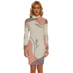 Pattern Line Art Texture Minimalist Design Long Sleeve Shirt Collar Bodycon Dress by Maspions