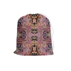 Pink On Brown Drawstring Pouch (large) by kaleidomarblingart