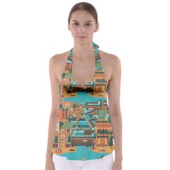 City Painting Town Urban Artwork Tie Back Tankini Top by Maspions