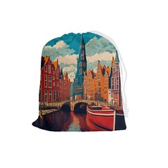 London England Bridge Europe Buildings Architecture Vintage Retro Town City Drawstring Pouch (large) by Maspions