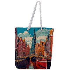 London England Bridge Europe Buildings Architecture Vintage Retro Town City Full Print Rope Handle Tote (large) by Maspions