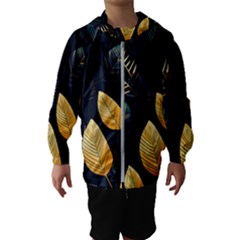 Gold Yellow Leaves Fauna Dark Background Dark Black Background Black Nature Forest Texture Wall Wall Kids  Hooded Windbreaker by Bedest