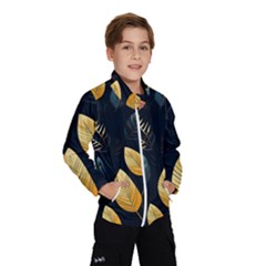 Gold Yellow Leaves Fauna Dark Background Dark Black Background Black Nature Forest Texture Wall Wall Kids  Windbreaker by Bedest
