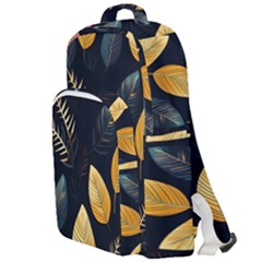 Gold Yellow Leaves Fauna Dark Background Dark Black Background Black Nature Forest Texture Wall Wall Double Compartment Backpack by Bedest