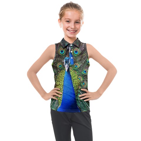 Peacock Bird Feathers Pheasant Nature Animal Texture Pattern Kids  Sleeveless Polo T-shirt by Bedest
