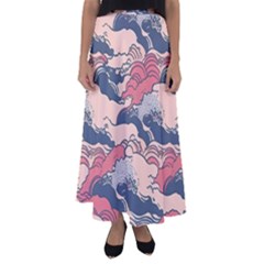 Waves Ocean Sea Water Pattern Rough Seas Digital Art Nature Nautical Flared Maxi Skirt by Bedest
