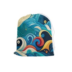 Waves Ocean Sea Abstract Whimsical Abstract Art Pattern Abstract Pattern Water Nature Moon Full Moon Drawstring Pouch (large) by Bedest