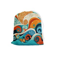 Waves Ocean Sea Abstract Whimsical Abstract Art Pattern Abstract Pattern Nature Water Seascape Drawstring Pouch (large) by Bedest