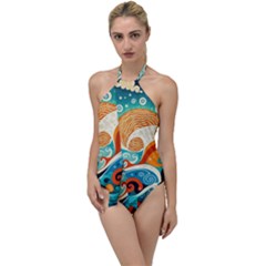 Waves Ocean Sea Abstract Whimsical Abstract Art Pattern Abstract Pattern Nature Water Seascape Go With The Flow One Piece Swimsuit by Bedest