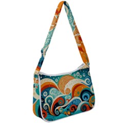 Waves Ocean Sea Abstract Whimsical Abstract Art Pattern Abstract Pattern Nature Water Seascape Zip Up Shoulder Bag by Bedest