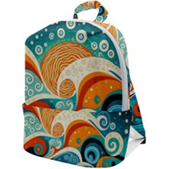 Waves Ocean Sea Abstract Whimsical Abstract Art Pattern Abstract Pattern Nature Water Seascape Zip Up Backpack by Bedest