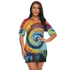 Cosmic Rainbow Quilt Artistic Swirl Spiral Forest Silhouette Fantasy Just Threw It On Dress by Maspions