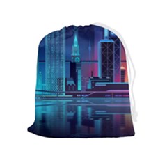 Digital Art Artwork Illustration Vector Buiding City Drawstring Pouch (xl) by Maspions