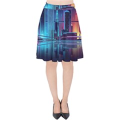 Digital Art Artwork Illustration Vector Buiding City Velvet High Waist Skirt by Maspions