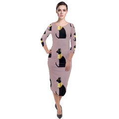 Cat Egyptian Ancient Statue Egypt Culture Animals Quarter Sleeve Midi Velour Bodycon Dress by Maspions